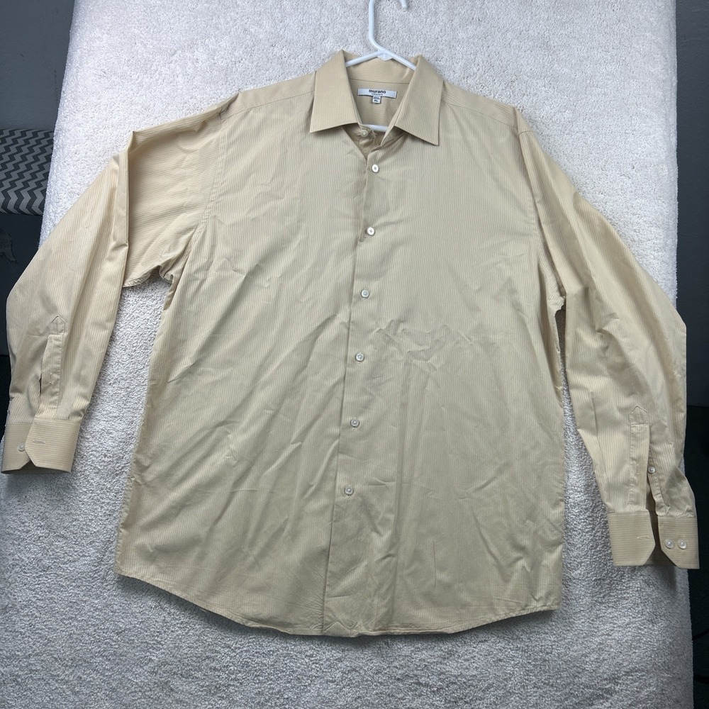 Murano Collezione Mens Beige Striped Long Sleeve Dress‎ Shirt Size XL Hong Kong